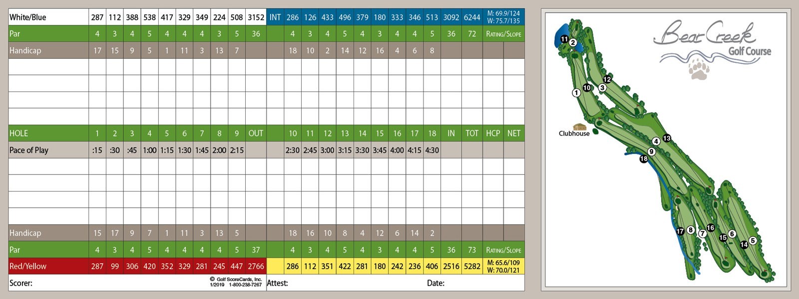 Bear Creek Golf Course Golf ScoreCards, Inc.