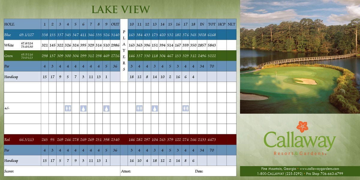 Callaway Gardens Golf Resort Golf Scorecards Inc