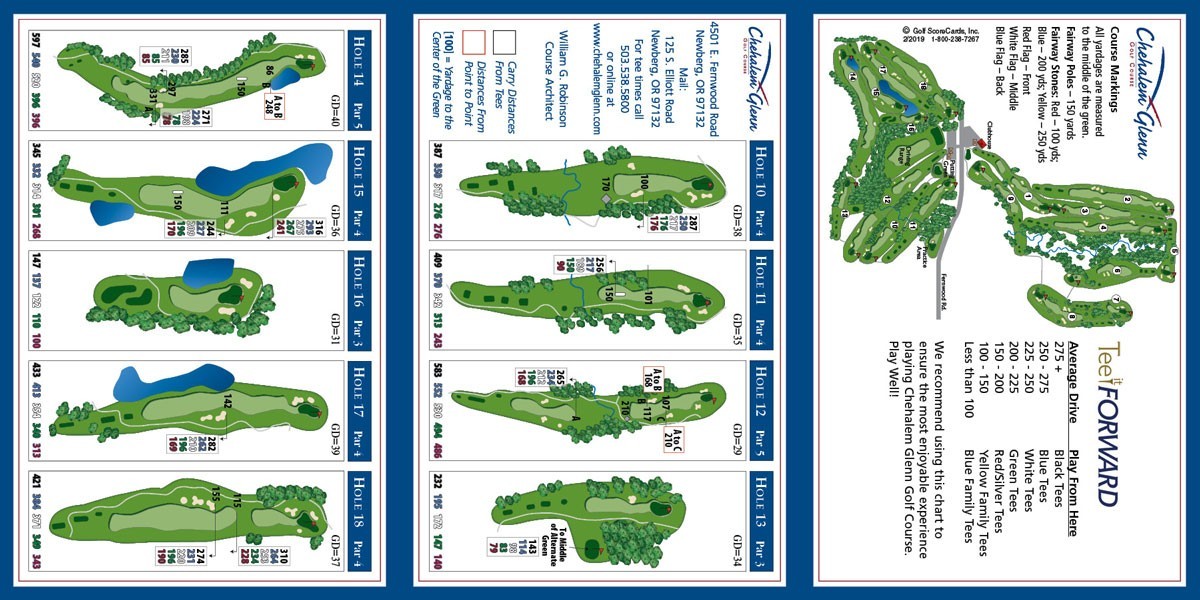 Chehalem Glenn Yardage Card Golf ScoreCards Inc Chehalem Glenn Yardage Card Golf ScoreCards Inc