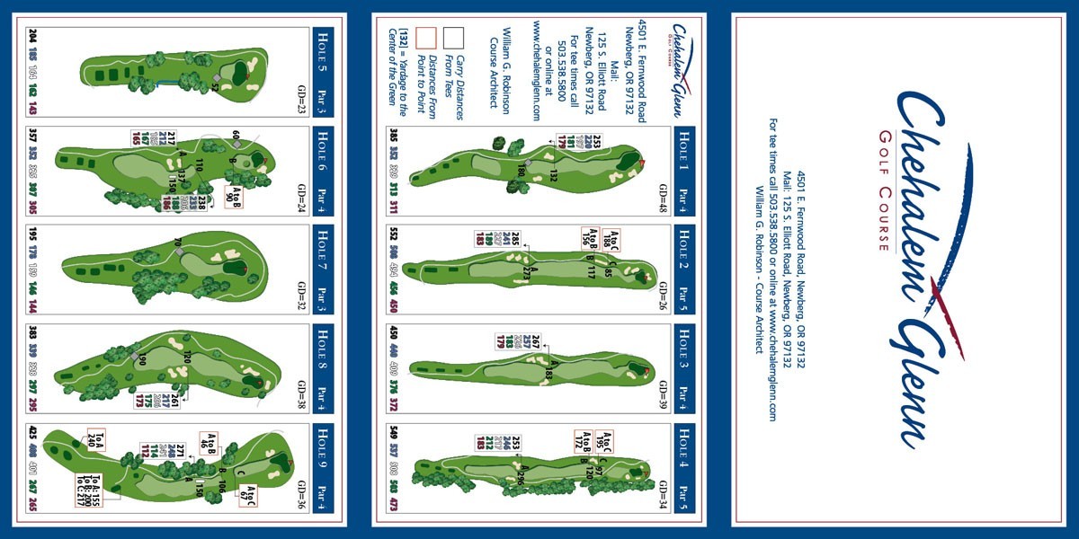 Chehalem Glenn Yardage Card Golf ScoreCards Inc Chehalem Glenn Yardage Card Golf ScoreCards Inc