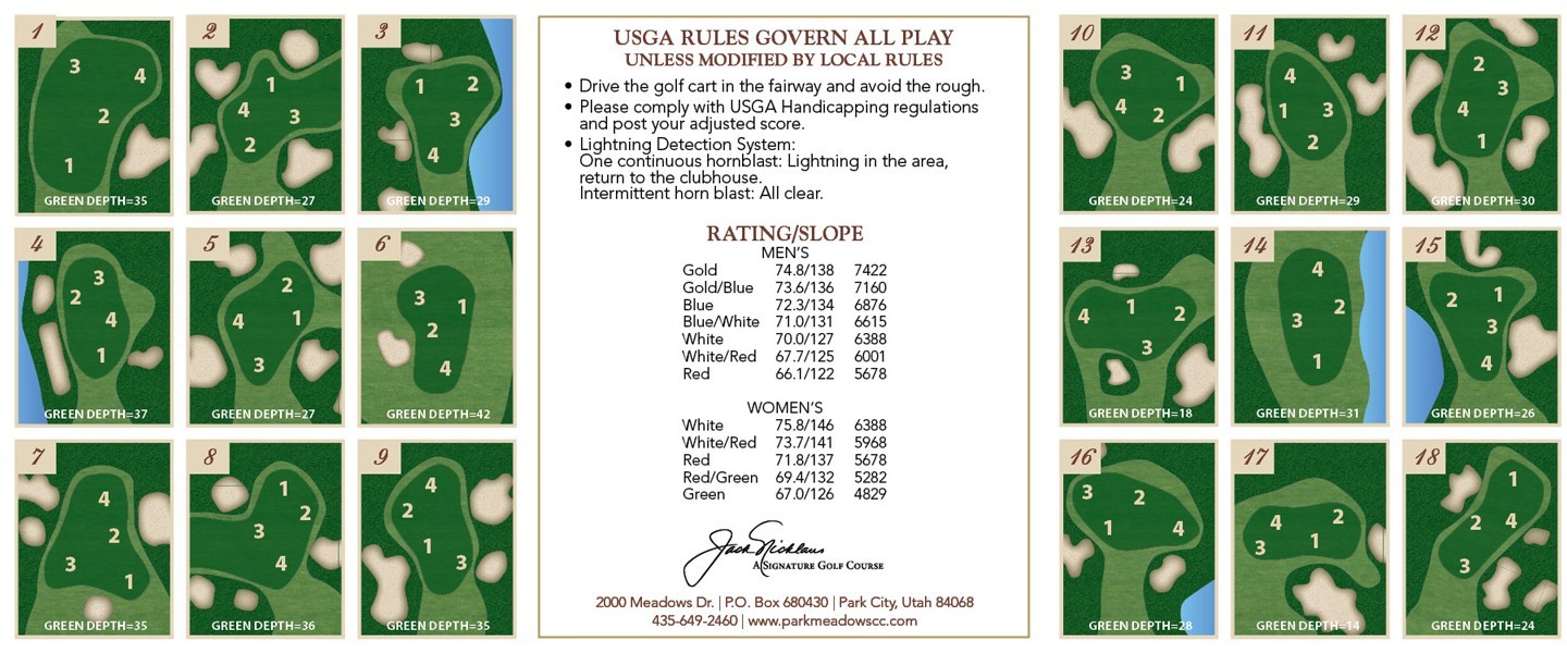 Park Meadows Country Club Golf Course Map, Utah - Printed Golf Courses